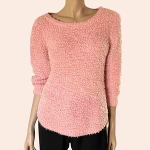 John Paul Richard Pink Sweater Eyelash Size Large Boucle Popcorn JPR Hi-Low